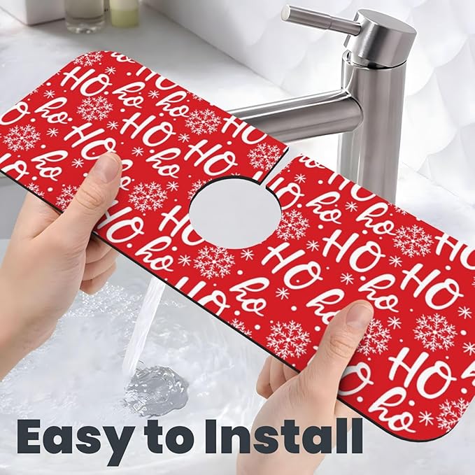 Christmas Snowflake Ho Red Buffalo Plaid Kitchen Sink Splash Guard Faucet Mat 1 Pcs, Absorbent Fast Drying Mat Gadgets Splash Guard For Bathroom 15 X 5.5 Inches