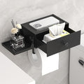 Lifewit Toilet Paper Holder with Shelf and Drawer, Screw or Adhesive Wall Mount Tissue Roll Storage, Dustproof & Flushable Bathroom Wipes Dispenser Organizer, Black, 1 Pack