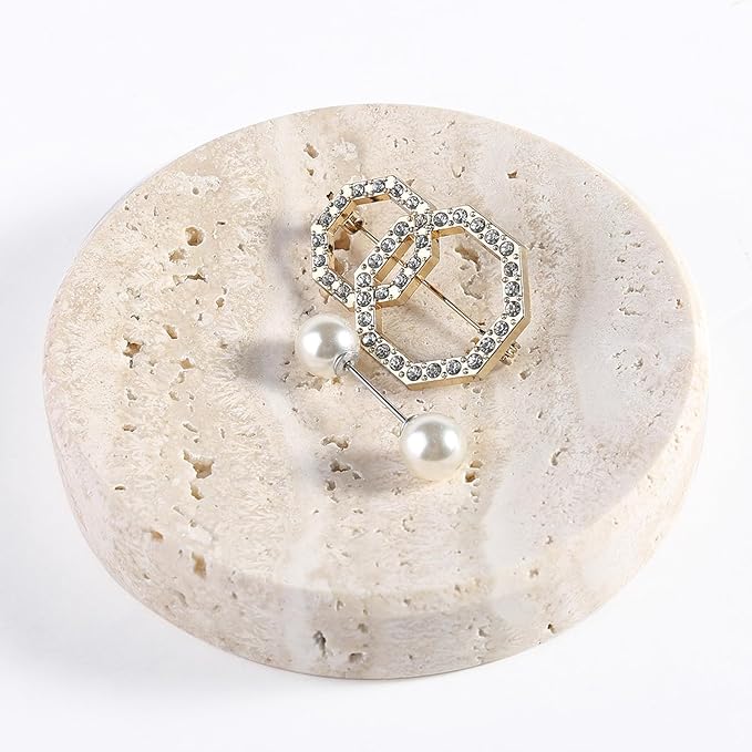 Koville Small Travertine Jewelry Dish, 4" Round Trinket Dish for Ring Necklace Earring, Beige Travertine Soap Dish for Bathroom Kitchen, Natural Stone Small Decorative Dish