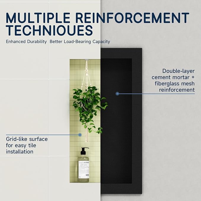 Homevacious 16 X 28 Inch XPS Shower Niche Ready for Tile Bathroom Wall Niche Insert Tile Ready Black Waterproof Shelf Recessed Shower Boxes for Bathroom Storage