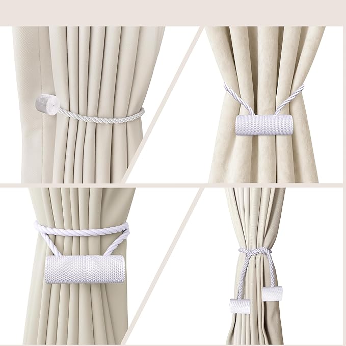 Hion Magnetic Curtain Tiebacks White 6 Pack, Curtain Tiebacks Buckles Holdbacks Holders Hooks Clip for Home Bedroom Office Decorative Thick or Thin Curtain