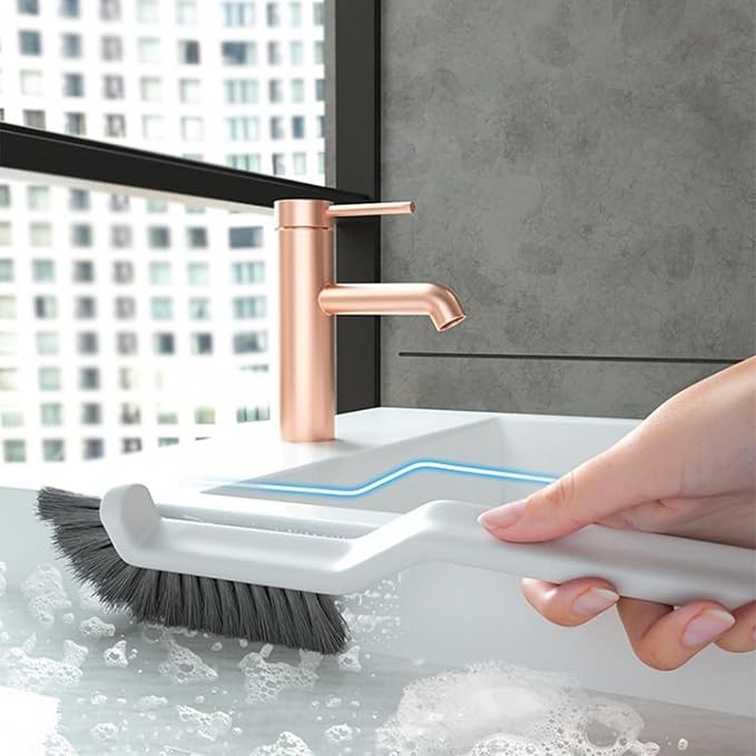 Crevice Brush, Multifunctional Tool with Hard Bristles and Long Handle, Cleaning Brush with Handle | for Tiles Bathtub Garage Grout Wood Concrete Patio Pool Kitchen Home Corner