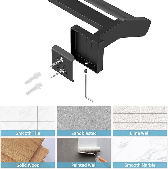 Double Towel Bar 24 Inch, Heavy Duty Stainless Steel Double Towel Racks for Bathroom Wall Mounted, Space Saving Bathroom Towel Holder Rod, Matte Black