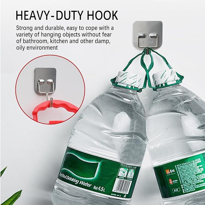 Metal Heavy Duty Self-Adhesive Wall Hooks – Waterproof Stainless Steel Hooks for Hanging Towels/Coats/Keys – Strong Adhesive, Rust-Resistant – 5 Pack for Bathroom/Kitchen/Outdoor