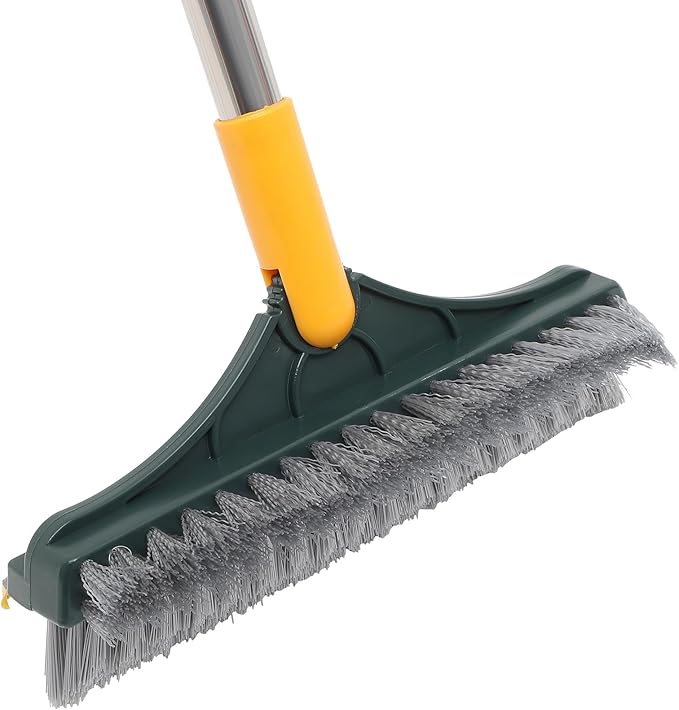 Veemoon Double-Sided Floor Scrub Brush for Grout and Tile Bathroom Floor Scrubber Brush with Long Handle Yellow-Green Upgrade Deep Corner Cleaning
