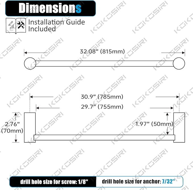 KOKOSIRI Towel Bar Oil Rubbed Bronze 32'' Bath Towel Rack Holders Single Rail for Bathroom Wall Mounted Stainless Steel Bathroom Hardware, B4007ORB-L32