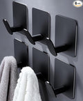 DELITON Black Towel Hook 6 Pack, Stainless Steel Stick on Wall Hooks for Hanging Coat Robe Hat, Self Adhesive Hooks, Heavy Duty, No Damage