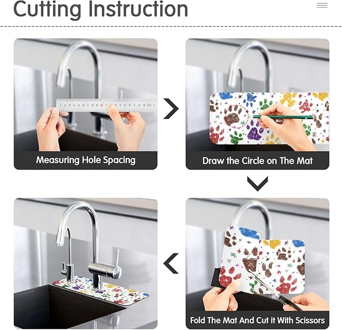 Kitchen Sink Splash Guard 1 PC 30 Inch Sink Faucet Mat Splash Guard for Bathroom Countertop Water Absorbent Foldable Cuttable Soft Washable Paw Prints and Stars