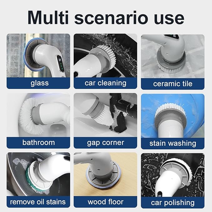 Electric Spin Scrubber for Cleaning Bathroom, Cordless Shower Scrubber Brush with Extendable Handle, Bathroom Accessories Scrub Brush for Tile Tub (White)