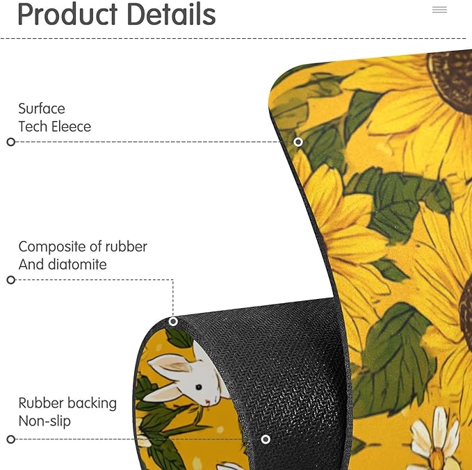 Autumn Sunflower and Cute Rabbit Kitchen Sink Splash Guard Sink Faucet Mat Faucet Handle Drip Catcher Drain Mats for Kitchen Bathroom Countertop Absorbent Dish Drying Pad 2Pack 30x5.4IN