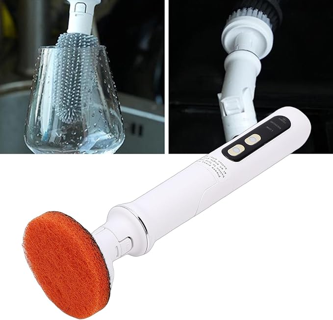 Aramox Electric Spins Scrubber, Scrubber Brush 3 Speed with 8 Replacement Heads Wet Dry Cleaning Brush for Kitchen Bathroom