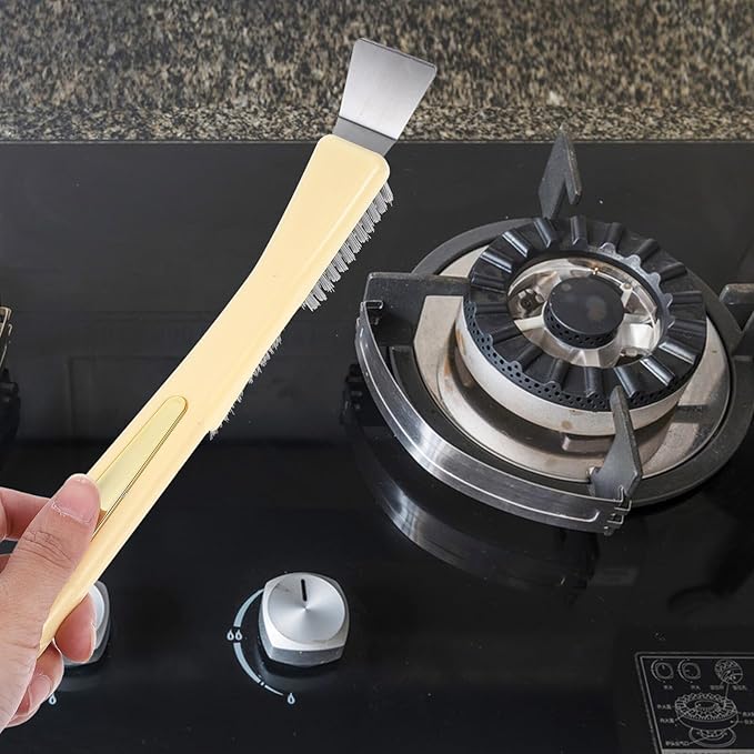 Steel Wire Crevice Cleaning Brush with Tough Bristles for Kitchen Stove Bathroom Tile Grout and Small Corner Dirt Removal Compact Yellow Design for Easy Use