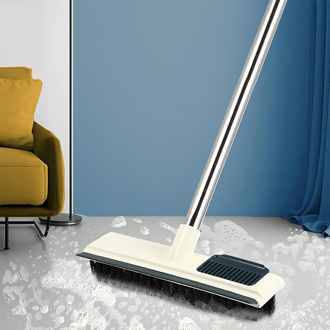 TEHAUX Floor Scrub Brush with Long Handle 108cm, Stiff Bristle Cleaning Brush for Bathroom, Toilet, Tile and Floor, Shower Scrubber for Hard-to-Reach Corners, White Household Cleaning