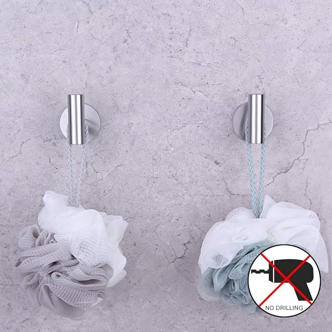 GERZWY Adhesive Hooks Heavy Duty Wall Hooks Waterproof Stainless Steel Coat Hooks Towel Robe Hook Rack Wall Mount - 2-Packs - Brushed Finish DZY026-LS