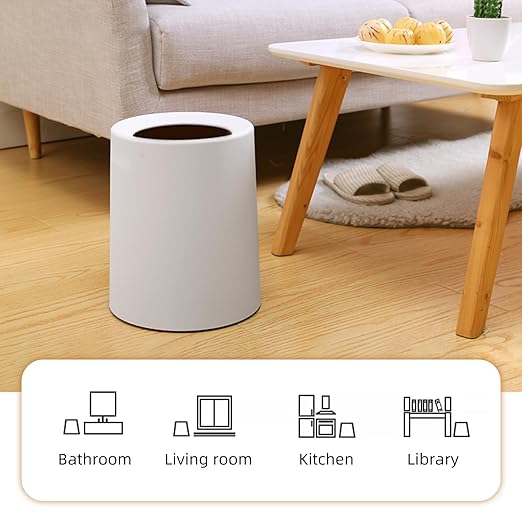 Modern Round Trash Can Open Top Trash Bin 2 Pack, White Garbage Can with Removable Plastic Bin - Keeps Liner Bag Hidden Minimalist Office Trash Can Touchless Bathroom Garbage Can, 3.2Gal/12L