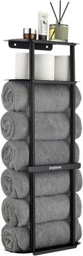 simpletome Towel Racks for Bathroom Storage Shower Organizer 31 inch Wall Mounted with Shelves Can Holds 6 Large Towels Thickened Carbon Steel (Matte Black)