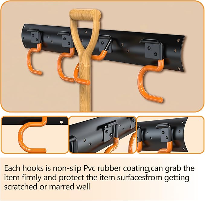 3-H 2×16" All Metal Garden Tool Organizer, Garage Tool Organizer, Broom Holder Wall Mount for Garage, Shed, Garden, Basement Hanging and Organizing Rake, Mop, Shovel, Hose