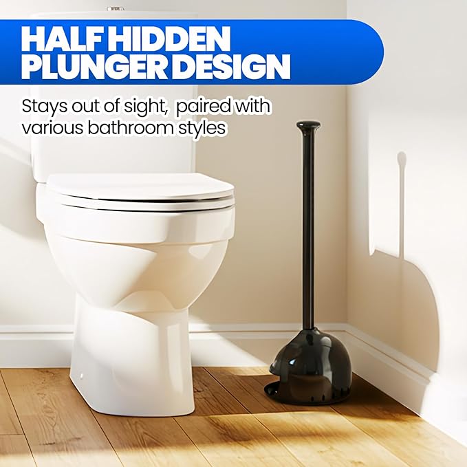 Toilet Plunger with Holder, Heavy Duty Plunger and Holder Combo for Bathroom Cleaning, Bathroom Decor, Bathroom Accessories, Toilet Bowl Cleaners, Black, 18.8inch