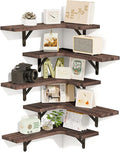 Fixwal Floating Shelves for Wall, Rustic Wood Wall Mounted Corner Shelf for Bathroom, Kitchen, Bedroom, Home Decor, Laundry Room, Living Room, Set of 5 (Walnut Brown)