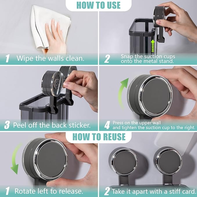 Toothbrush Holders Wall Mounted for Bathrooms, Suction Cup Electric Tooth Brush and Toothpaste Organizer Razor Holder for Shower, Countertop, Vanity, Gray