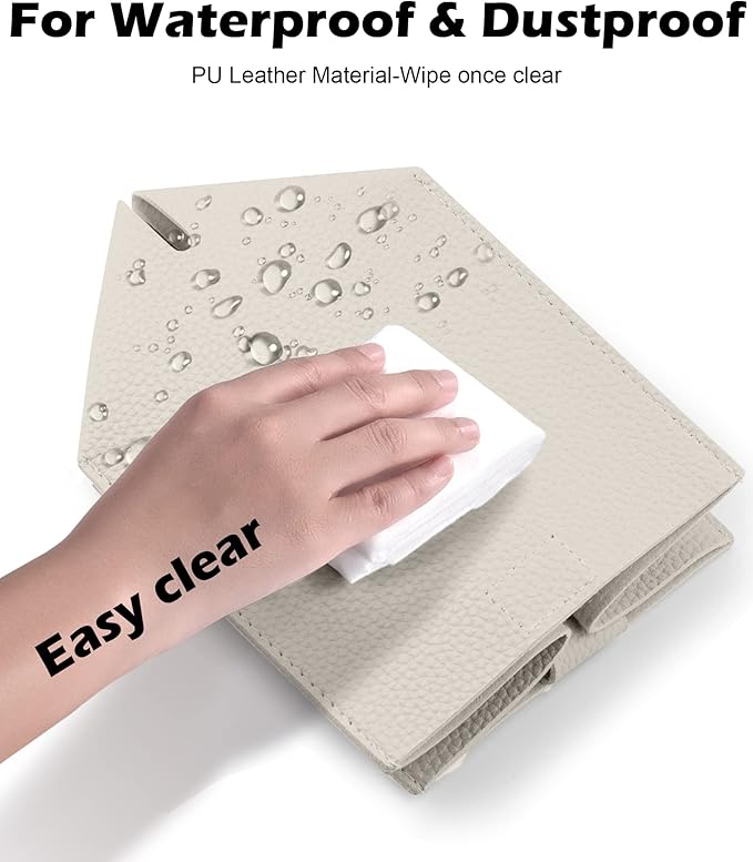Tissue Box Cover for PU Leather, Modern Simple Solid Color Holder Square Tissue Bag, Ideal for Bathrooms,Office,Car,Outdoor Tent,Dining Table,5"X5"X5", Double Off-White