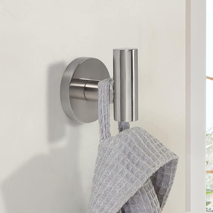 TUNNY 3 Pack Round Bathroom Towel Hooks - Shiny Nickel Brushed Robe, Coat, Wall Hooks for Bathroom, Bedroom, Kitchen