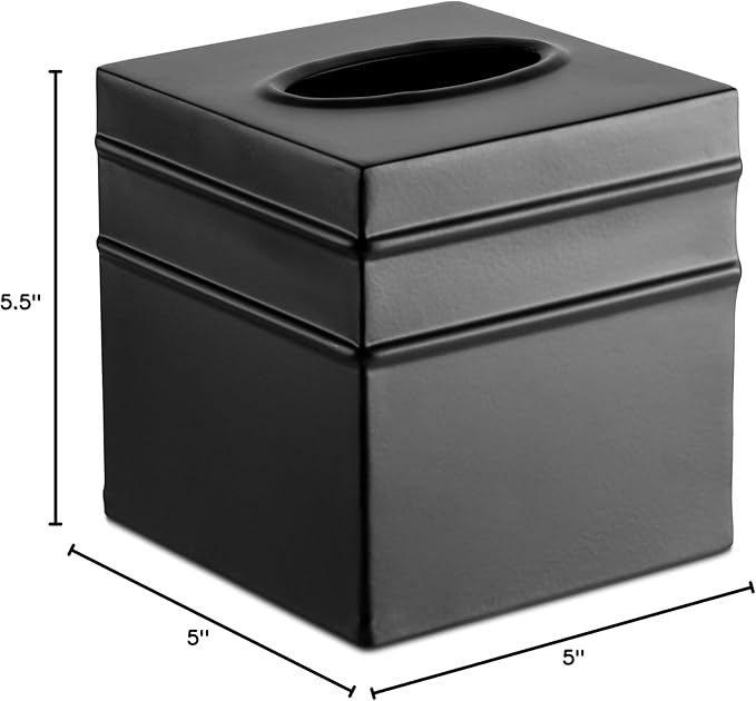 Monarch Abode Tissue Box Cover Square – Handcrafted Border Embossed Black Metal Tissue Holder Box for Bathroom Accessory, Aesthetic Decorative Facial Napkin Cube for Modern Home Decor