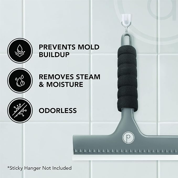 Squeegee for Shower Door, Car Windshield, and Glass Window - 2 Extra Silicone Replacement Blades - Foam Handle - Gray
