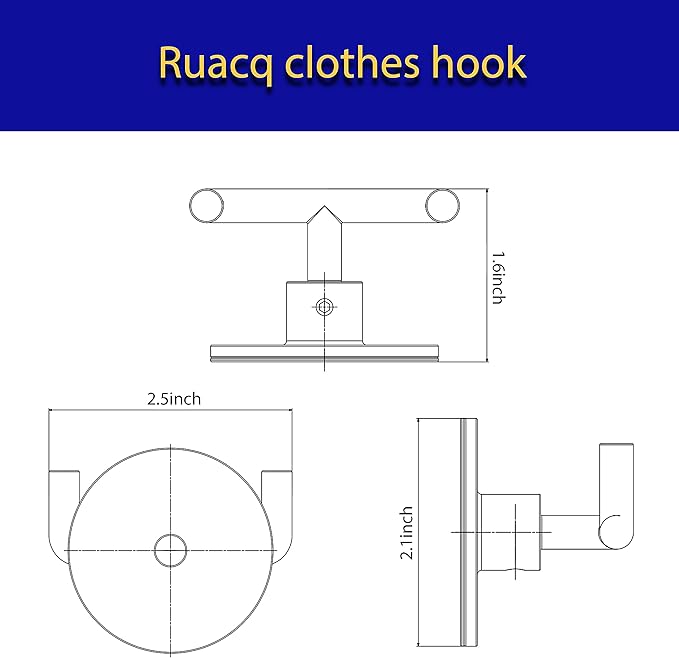 Ruacq Adhesive Double Towel Hook Chrome Round Base Bathroom Robe Self-Adhesive Towel Holder Hand Towel Hanger Stainless Steel and Zinc Alloy Modern Polished Chrome