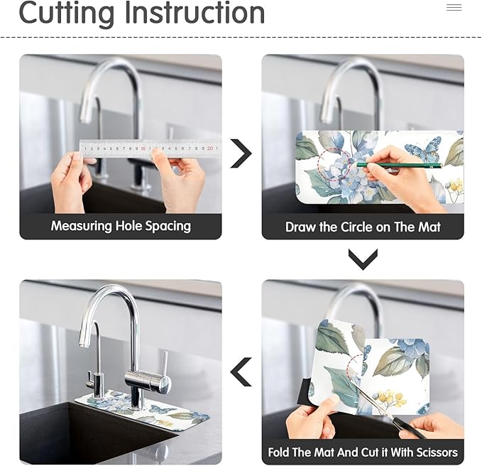 Blue Hydrangea Butterfly Kitchen Sink Splash Guard Faucet Mat Diatomite Absorbent Pad for Bathroom RV 14.7x5.4in 1PCS water