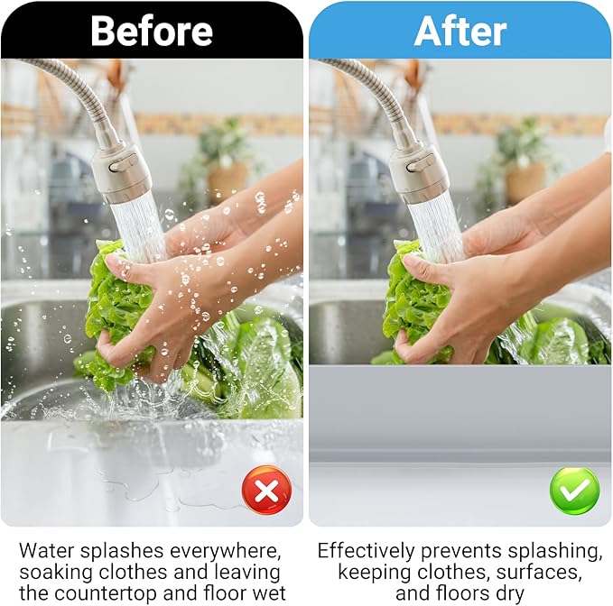 19.29 inch Kitchen Sink Splash Guard, Silicone Sink Baffle Splash Guard, Backsplash Protector for Kitchen Countertop & Bathroom Bathtub with Non-Slip Strong Suction, Gray, Pack of 2