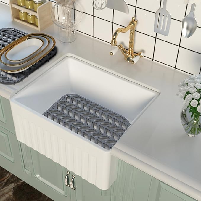 AWOKE Sink Protectors for Kitchen Sink - 12.25" x 11.5" Sink Mat - Heat-resistant Easy-clean Silicone Sink Mat - for Protection of Stainless Steel Sink (Grey)