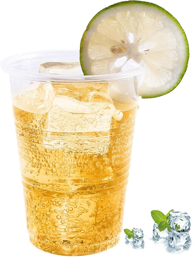 Turbo Bee 300 Pack 9oz Clear Plastic Cups，Disposable Mouthwash Cups, Ideal for Whiskey, Drinking Tasting, Food Samples