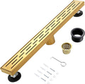 24 Inch Linear Shower Drain, Brushed Brighter Gold Shower Drain,Removable Grate, 304 Stainless Steel, Easy to Install and Clean for Bathrooms (Drain Base Not Included), LSD-01A-24BG
