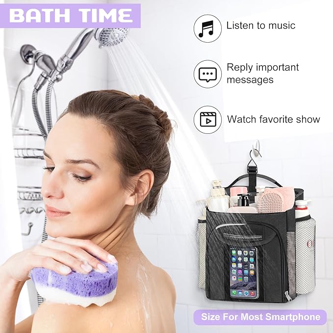 Attmu Mesh Shower Caddy Portable for Dorm College Essentials, Large Capacity Separate Compartment Hanging Toiletry Bag for College Student Camping Gym Travel Essentials (Black)