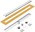 36 inch Linear Shower Drain with Square Hole Pattern Grate Cover, Brushed 304 Stainless Steel Bonding Flange Linear Drain, Low Profile Linear Shower Drain with Hair Strainer