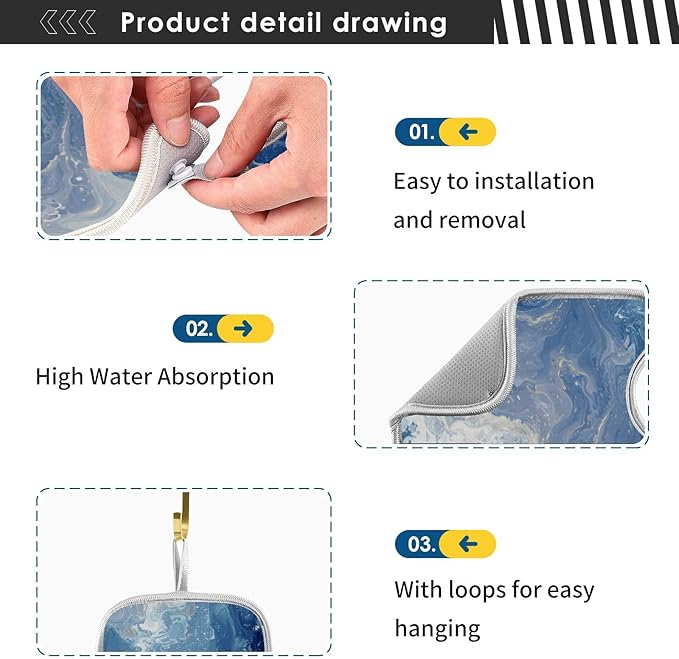2 PCS Kitchen Sink Splash Guard 23.6 Inch Faucet Mat for Kitchen Sink Bathroom Sink Faucet Absorbing Drip Drain Mat Pad Microfiber Soft Washable Blue Fluid