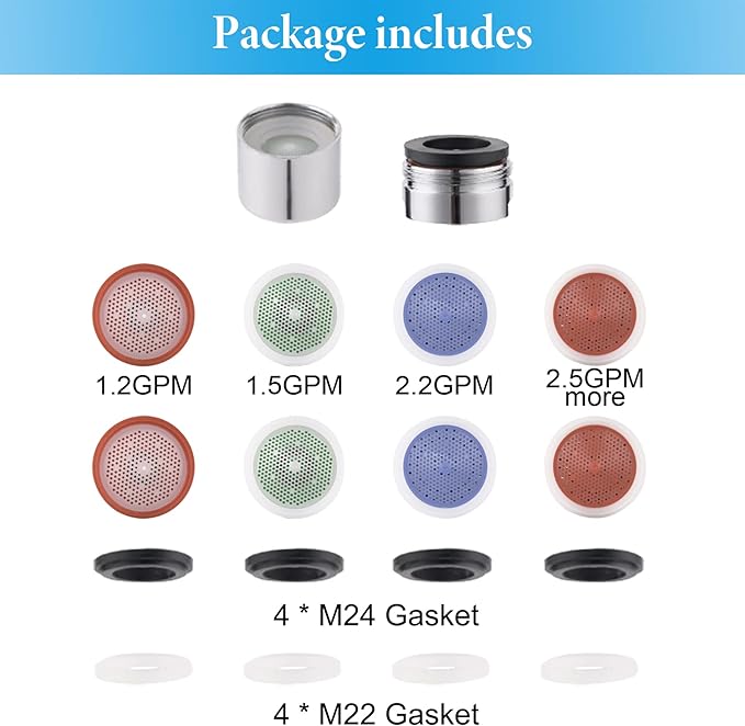 iFealClear 8 Pack Faucet Aerator, Kitchen Sink Faucet Aerator Adapter with Solid Brass Shell, Male and Female Thread Water Conserve Filter with Gasket for Bathroom, Chrome