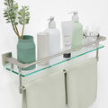 24-Inch Modern Wall-Mounted Bathroom Glass Shelf with 1 Shelf, Brushed Nickel, 1 Towel Bar, 45 lbs Weight Capacity