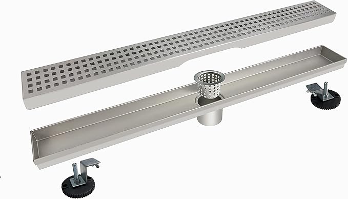 24 Inch Linear Shower Drain Brushed Recatngular Floor Drain,SUS304 Stainless Steel CUPC Certificate (24 inch)