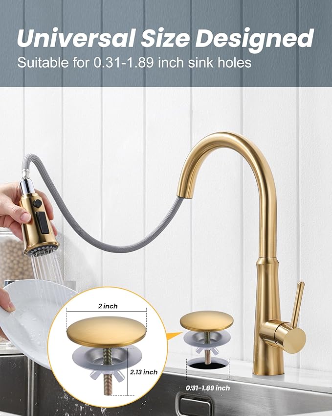ALEASHA Kitchen Sink Hole Cover, Faucet Hole Cover for Kitchen Sink, Tap Hole Plate Stopper Cover Blanking Brass Metal Plug, Brushed Gold