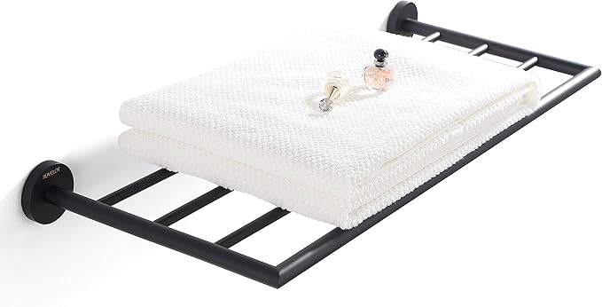 Towel Racks for Bathroom, Black Towel Shelf, Wall Mounted and Modern Hotel Style with Towel Bar 25.75 Inch, Single Towel Rack, Matte Black, 077090-MB Leo Series