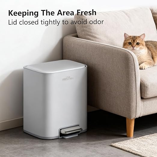 mVm Kitchen Trash Can, 5.3 Gal Small Trash Can with Lid, Smooth Edge Step Garbage Bin for Home Kitchen Office, Farmhouse Decor (Cement)