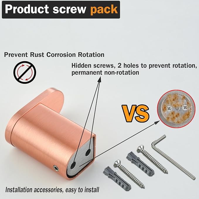 RANDOM Towel Hooks for Bathrooms Brushed Rose Gold Coat Hook Wall Mount Shower Hooks,Heavy Duty Robe Hook Stainless Steel Towel Holder,2 Packs.96026-8RAC