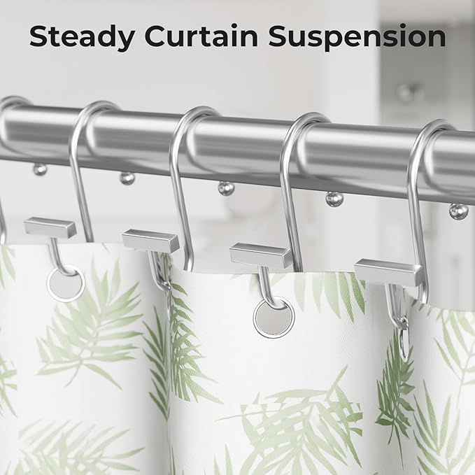 Shower Curtain Hooks, Chrome Shower Curtain Rings Rust Proof, 12PCS Shower Hooks for Shower Curtain, T-Bar Design Convenient Elegant Shower Curtain Hangers for Bathroom Kitchen Wardrobe