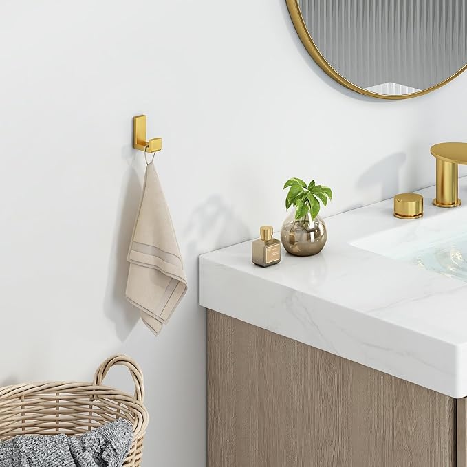 Angle Simple Towel Hook for Bathroom, SUS 304 Stainless Steel Shower Wall Coat Hook, Bath Robe Holder Hanger, Brassy Gold