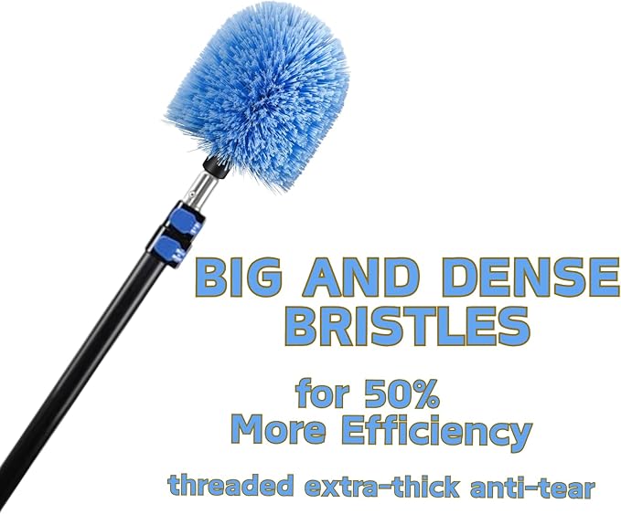 2 Pack Screw on Webster Cobweb Duster Head for Pole,Spider Web Remover Brush, Cobweb Duster Head Attachment,Fits Standard 3/4 inch Threaded Poles(Big Keeps Its Shape, Blue)