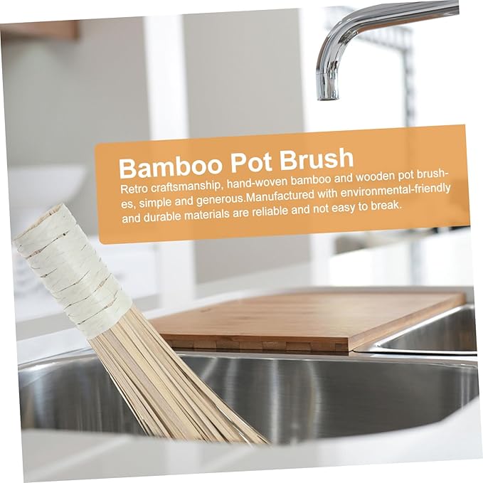 NOLITOY 2pcs Bamboo Pot Brush for Grout Stove Kitchen Cleaning Dish Scrubbers Strong Cleaning Ability