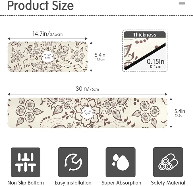 Kitchen Faucet Absorbing Mat Sink Splash Guard Behind Faucet Drip Catcher Trimmable for Bathroom RV Bar 30x5.4in 1PCS Arabesque Retro Floral