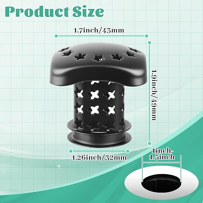 Bathtub Drain Hair Catcher Push Stopper,Stainless Steel Tub Drain Protector,Suitable for US Standard 1in-1.5in Diameter of Drain Hole (Matte Black)
